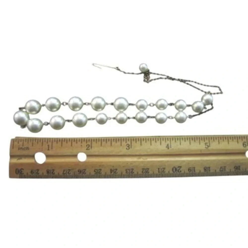 Vintage Graduating Faux Pearl Bead on Gold Filled Chain Necklace*19